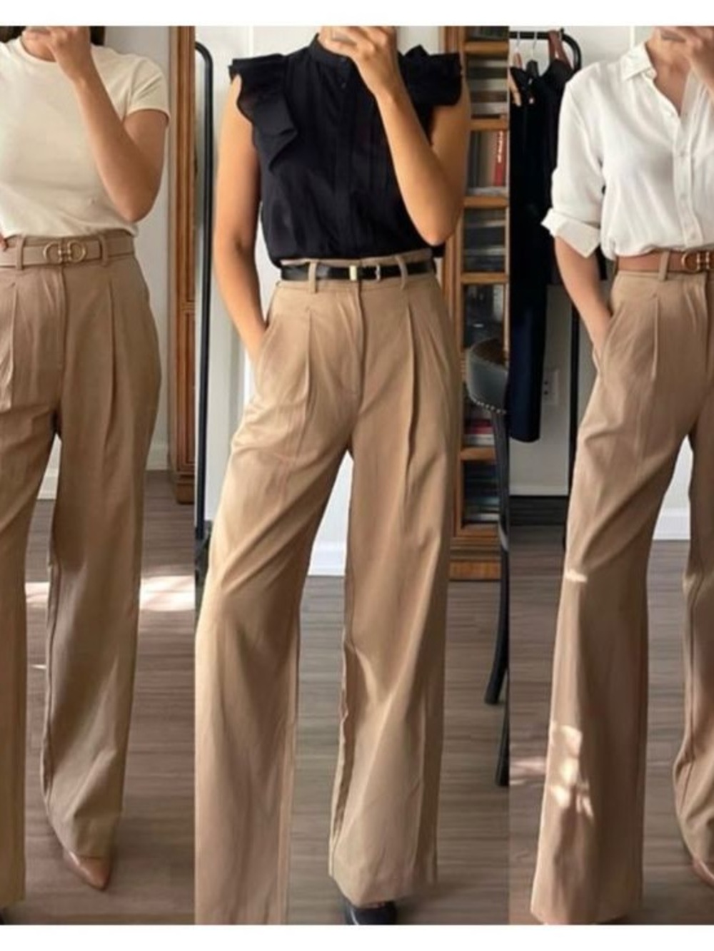 Babaton Wide-Leg High-Rise Khaki Trousers